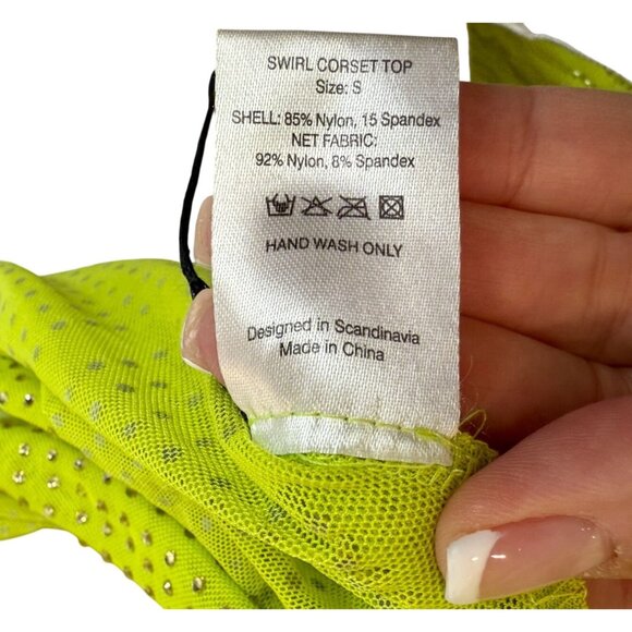 OW Collection MESHA Rhinestone Blouse in Cyber Lime Green NWT - Size S - Picture 8 of 11